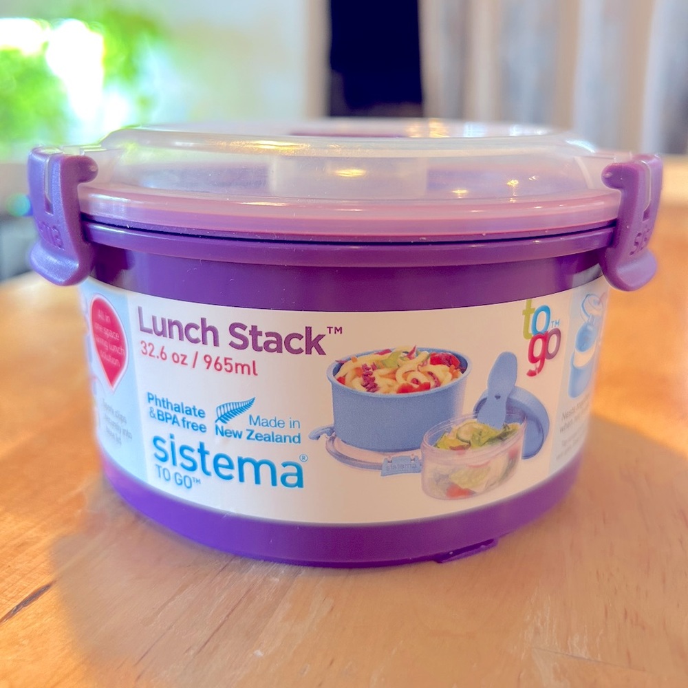 Sistema 965ML Lunch Stack to Go, Round, Food Storage Container, Microwave Safe.